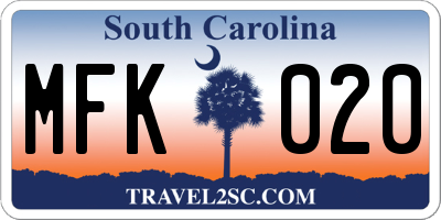 SC license plate MFK020