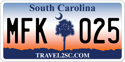 SC license plate MFK025