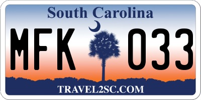 SC license plate MFK033