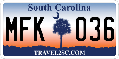 SC license plate MFK036