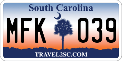 SC license plate MFK039