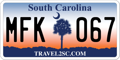 SC license plate MFK067