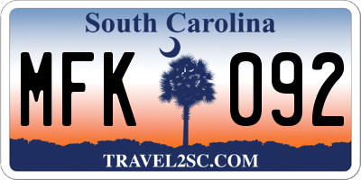 SC license plate MFK092