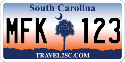 SC license plate MFK123