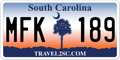 SC license plate MFK189