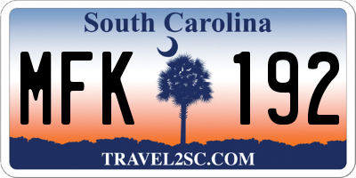 SC license plate MFK192