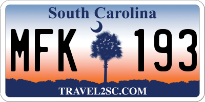 SC license plate MFK193
