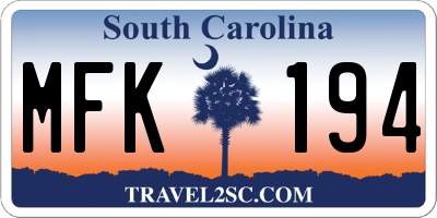 SC license plate MFK194
