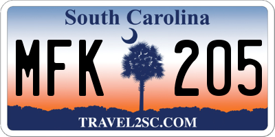 SC license plate MFK205