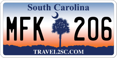 SC license plate MFK206