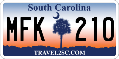 SC license plate MFK210