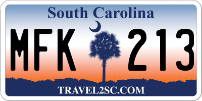 SC license plate MFK213