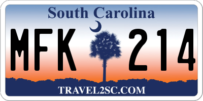 SC license plate MFK214