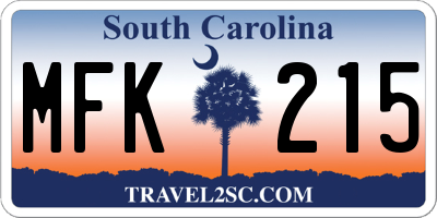 SC license plate MFK215