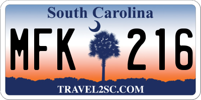 SC license plate MFK216