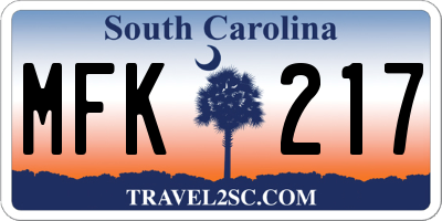 SC license plate MFK217