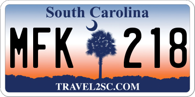 SC license plate MFK218