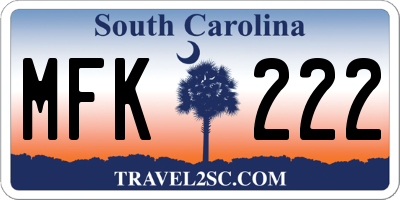 SC license plate MFK222