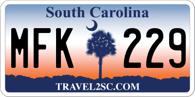 SC license plate MFK229