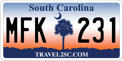 SC license plate MFK231