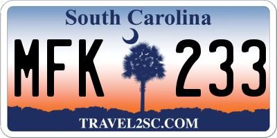SC license plate MFK233
