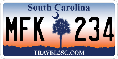 SC license plate MFK234