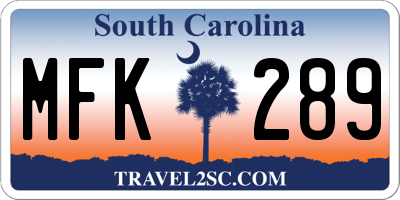 SC license plate MFK289