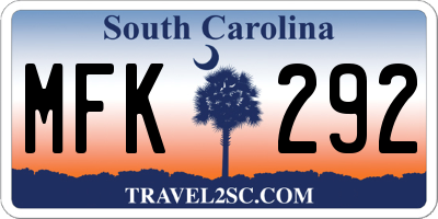 SC license plate MFK292