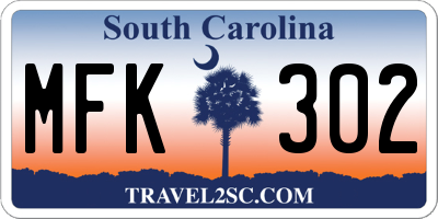 SC license plate MFK302