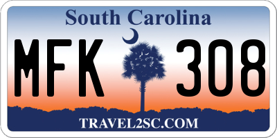 SC license plate MFK308