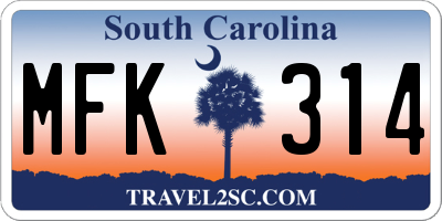 SC license plate MFK314