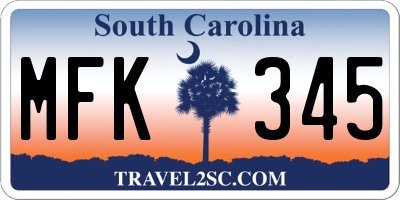 SC license plate MFK345
