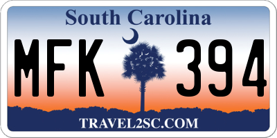 SC license plate MFK394