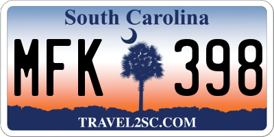 SC license plate MFK398