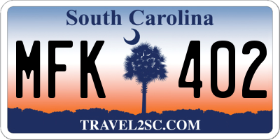 SC license plate MFK402