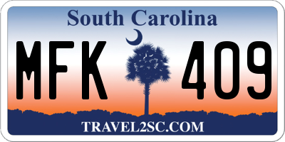 SC license plate MFK409