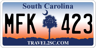 SC license plate MFK423