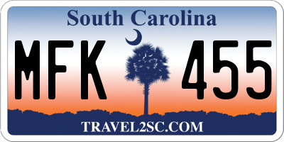 SC license plate MFK455