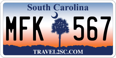 SC license plate MFK567