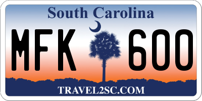 SC license plate MFK600