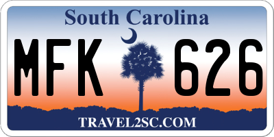 SC license plate MFK626