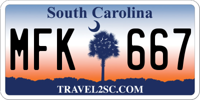 SC license plate MFK667