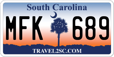 SC license plate MFK689