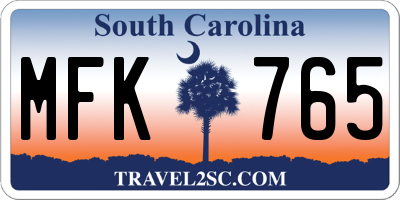SC license plate MFK765