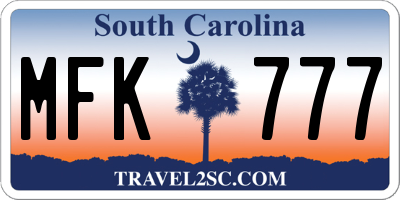 SC license plate MFK777