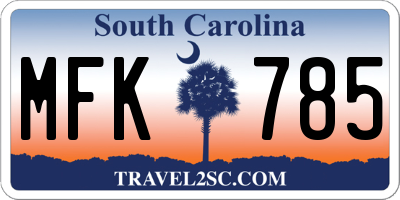 SC license plate MFK785