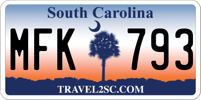 SC license plate MFK793
