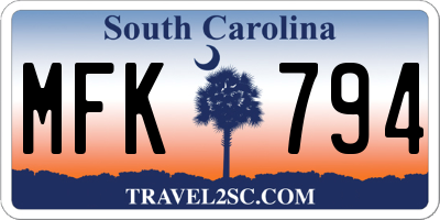 SC license plate MFK794
