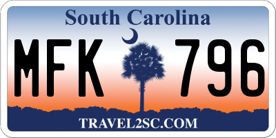 SC license plate MFK796