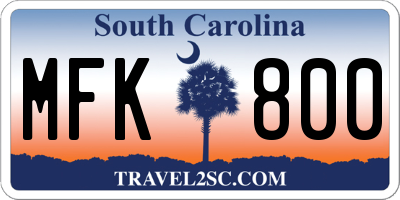 SC license plate MFK800